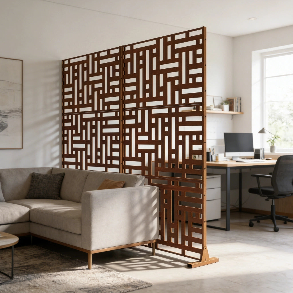 Pannello Divisorio Bernalda Struttura Traforata in Acciaio Corten 180 x 90 cm Marrone Ossidato casa.pro