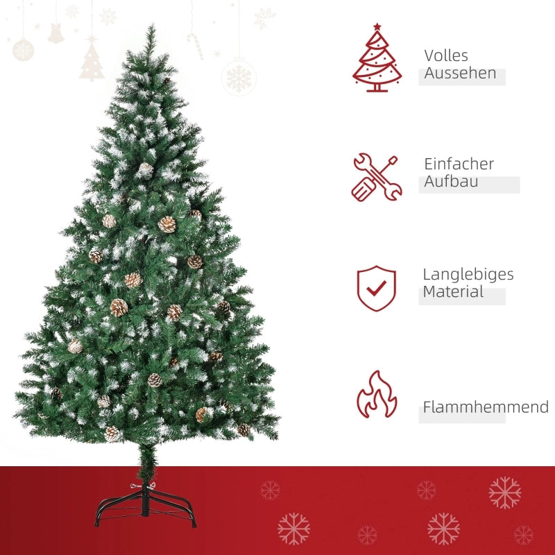 Albero di Natale artificiale da 180 cm, a forma di pino, con 59 pigne, neve e 1111 punte, per uso interno.