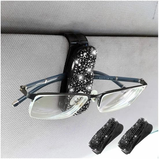Supporto per occhiali per auto - 2 pezzi - Strass e ABS - Ombrello per occhiali - Robusto e duraturo - Dimensioni 6,5 x 2,4 cm - Appoggio per occhiali per auto