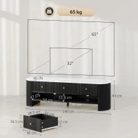 Mobile TV 140 cm, mobile TV per televisore 65 pollici effetto marmo con 3 cassetti frontali a canna di fucile 2 mensole nero