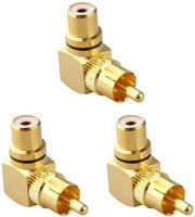 Adattatore 3-in-1 RCA M-M-F 90° a destra con connettore audio video in oro