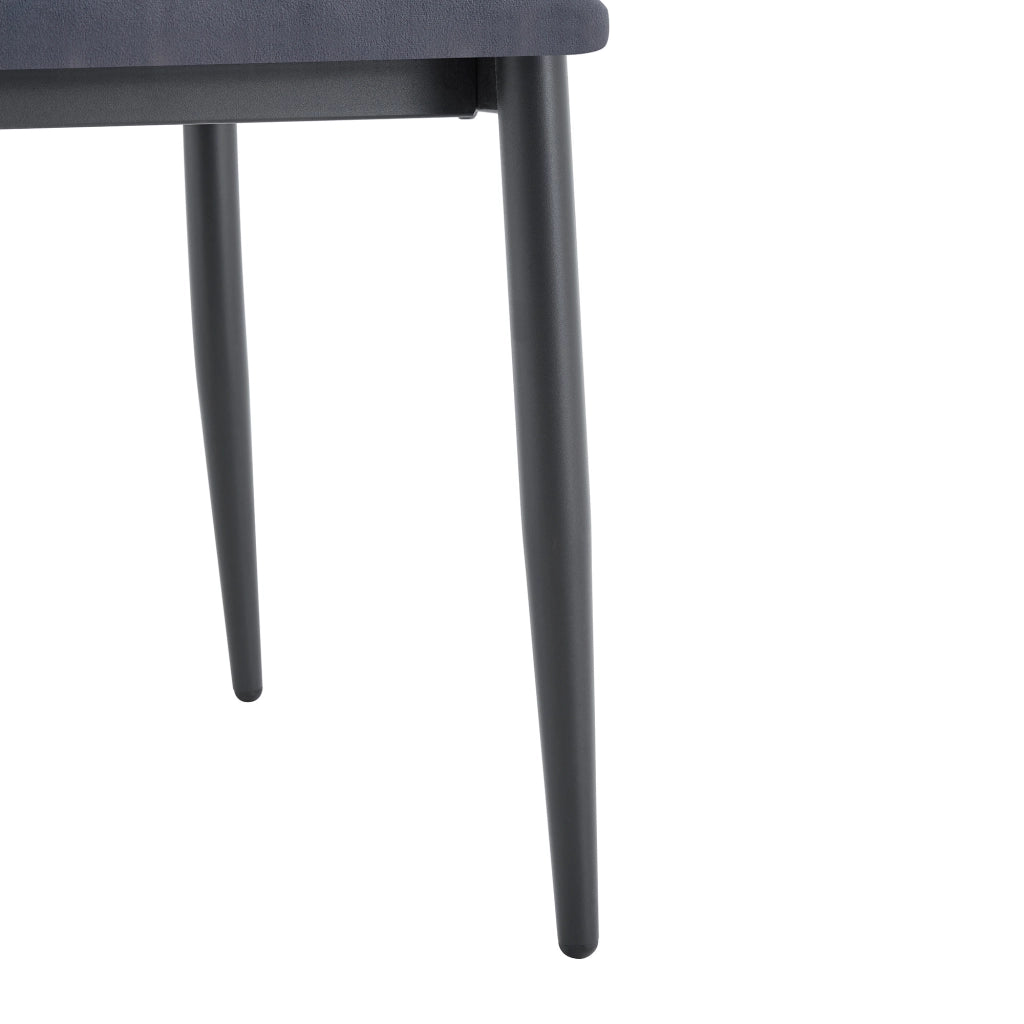 Sedia da pranzo in velluto grigio scuro con schienale alto, gambe in metallo nero e seduta imbottita
