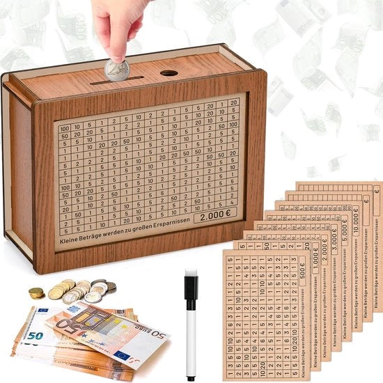 Cassa di risparmio in legno con cassetto di risparmio - design retro - 1 pezzo - 22 x 15 x 13 cm