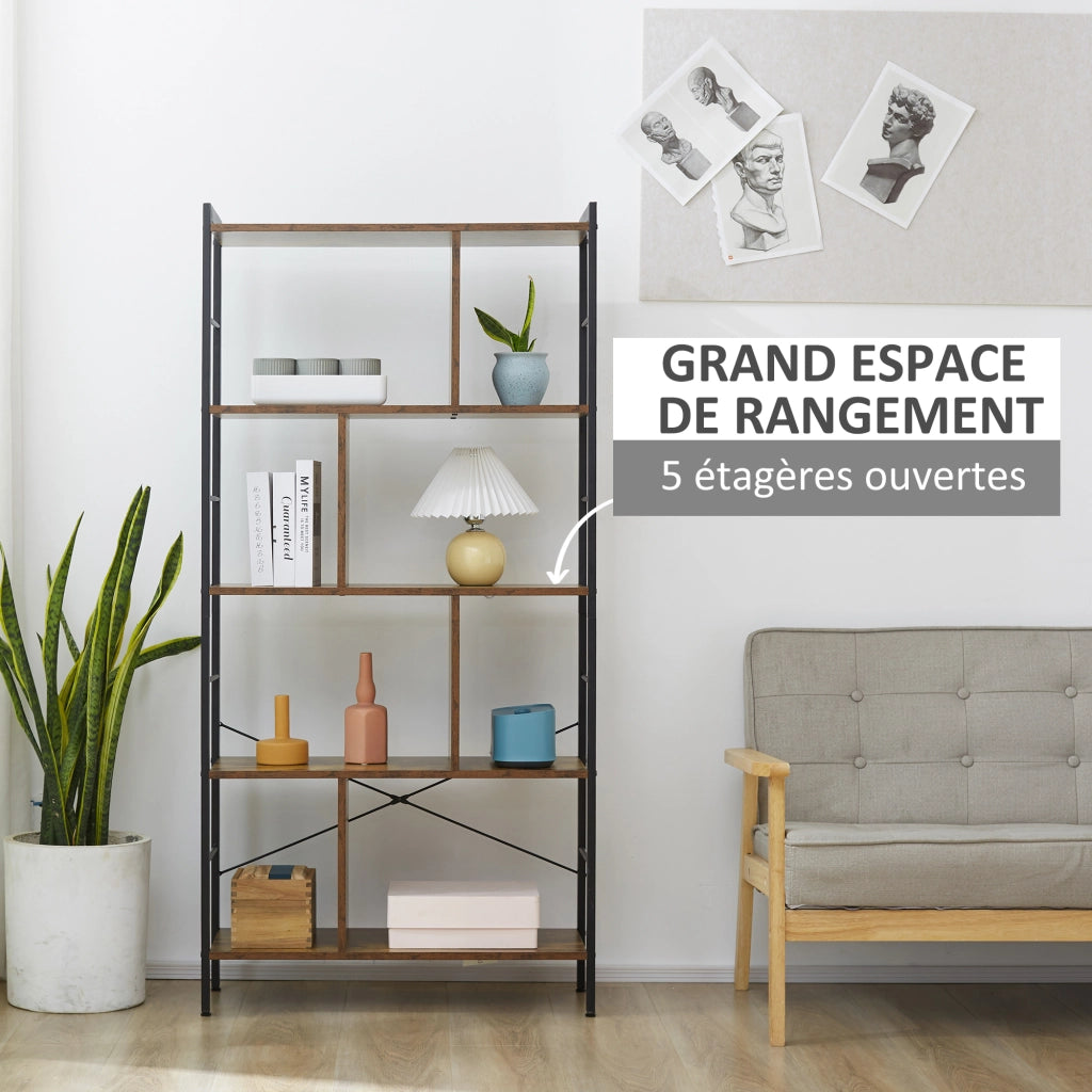 Libreria scaffale 5 ripiani divisorio stoccaggio legno metallo ¨C Xylo ¨C 74x30x157,5 cm marrone nero