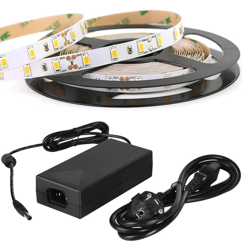 Trade Shop - 5 M Mt. Striscia Strip 300 Led Smd 5630 Senza Silicone Ip20 + Alimentatore 5a -