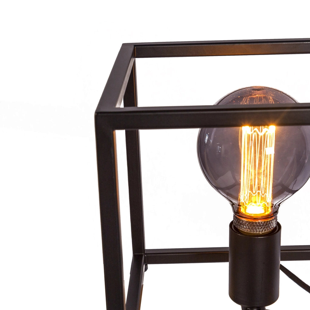 Lampada da tavolo T340 nera a cubo in metallo, 23 cm