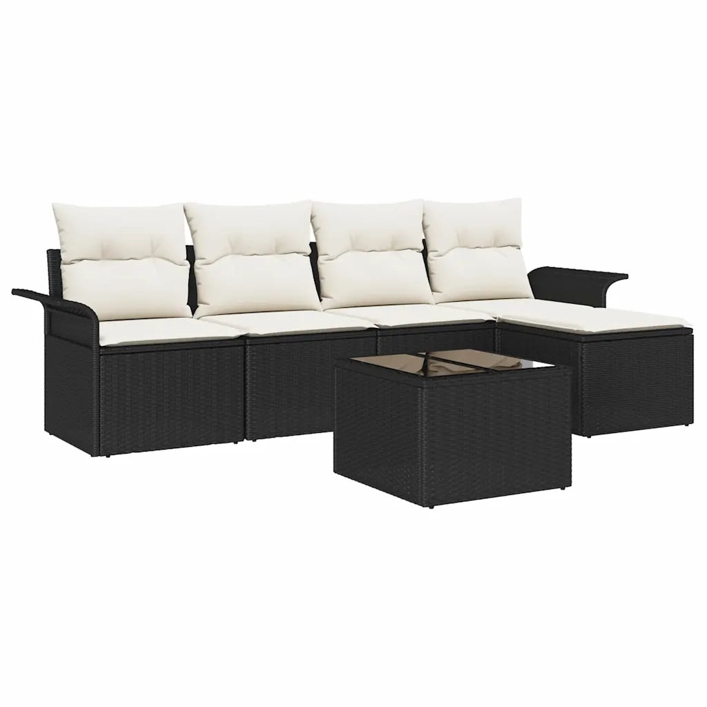 Set Divano da Giardino con cuscino 6 pcs Nero polyrattan 3353996