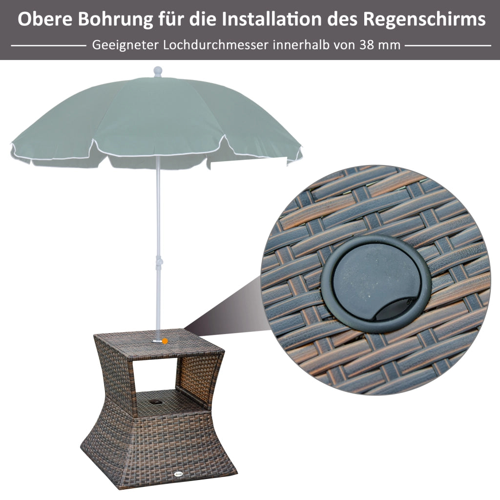 Tavolino da Giardino con Base Ombrellone in Polyrattan ¨C MINIMAL ¨C Marrone 54x54x55 cm