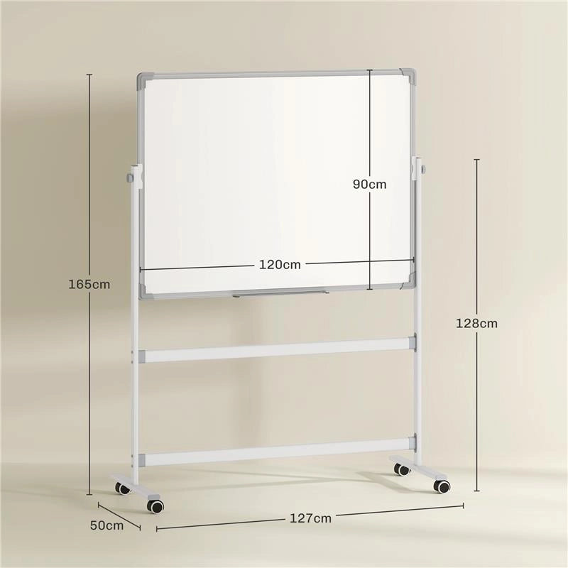LAVAGNA MAGNETICA BIANCA A 2 FACCE CON ACCESSORI E 4 RUOTE IN ALLUMINIO E ACCIAIO 127X50X165 CM