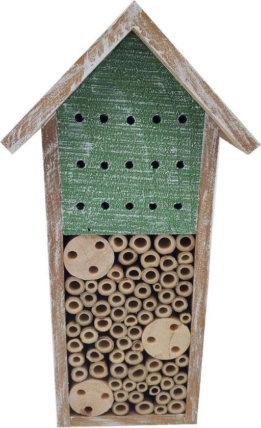 Insectario ecologico per api selvatiche - dimensioni: 15 x 30 x 13 cm - certificato FSC - legno di quercia/bambù - colore marrone/verde