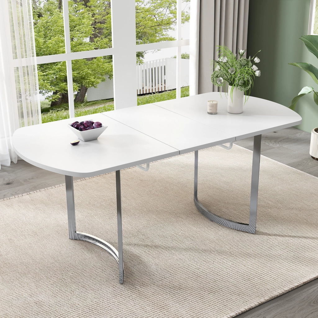 Tavolo da pranzo estensibile per 4-6 persone con piano scorrevole; struttura in lega ad alta resistenza; stile classico; bianco; 140 × 80 cm