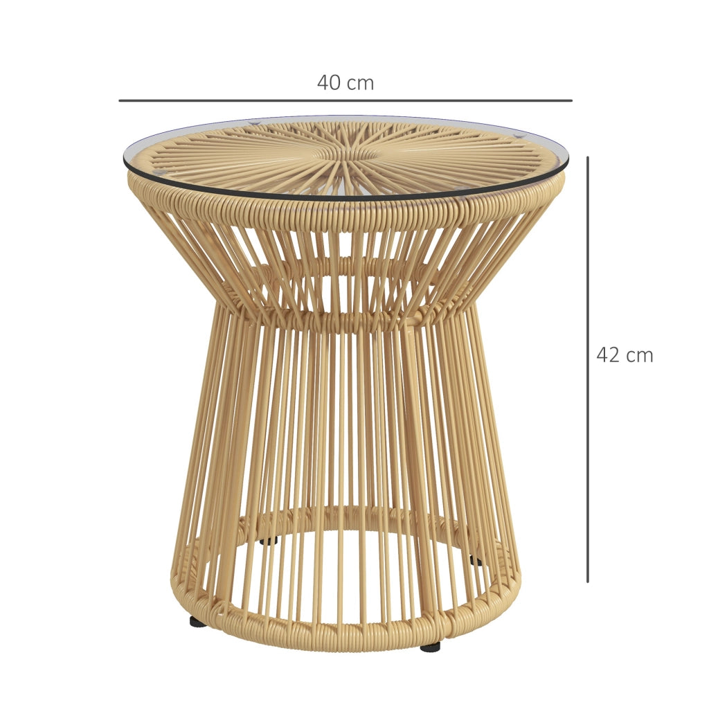 Tavolino Rotondo con Piano in Vetro e Struttura in Metallo ¨C Zephmum ¨C Beige ?40x42 cm