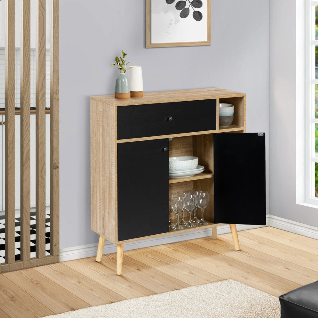 IDMarket - Libreria scandinavo in legno e nero con armadio e cassetto EMMIE
