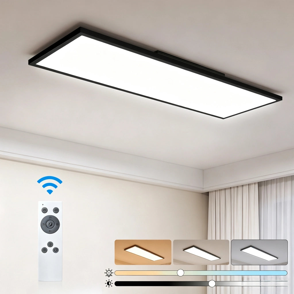 ZMH Lampada a Soffitto LED 100x25cm Dimmabile Pannello Nero Per Camera da Letto Ingresso