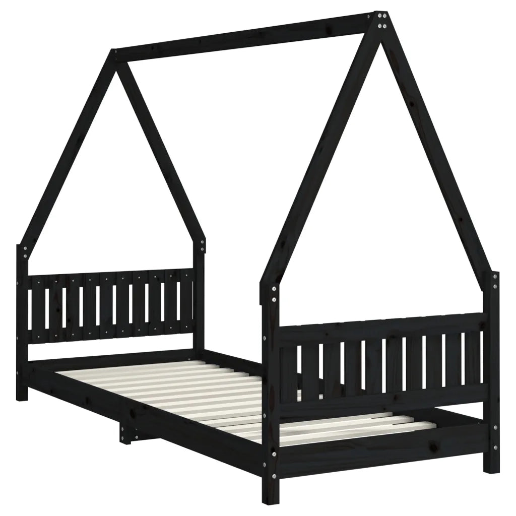 Giroletto per Bambini | Letto Infantile | Lettino Nero 80x200 cm in Legno Massello di Pino