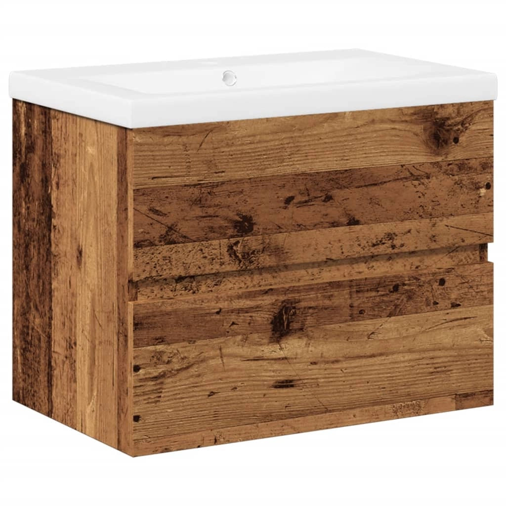 Mobiletto da bagno sospeso con lavabo integrato design pratico 60 x 38,5 x 45 cm legno composito finitura effetto legno anticato 02_0055846
