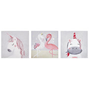 Set di 3 stampe artistiche su tela in poliestere grigio e rosa 30 x 30 cm ganci di montaggio per la cameretta dei bambini