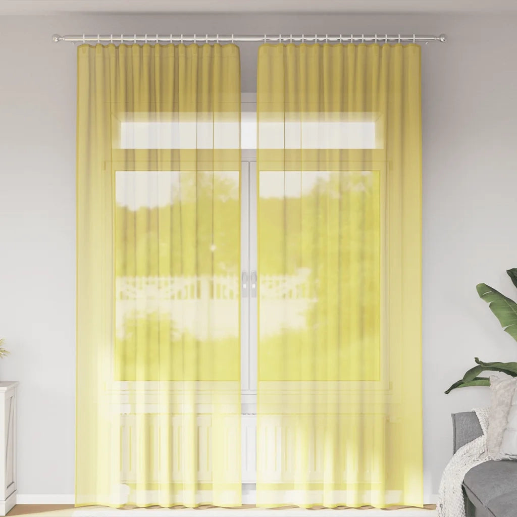 Tende in Voile con Tasche per Aste 2 pz Giallo 4102230