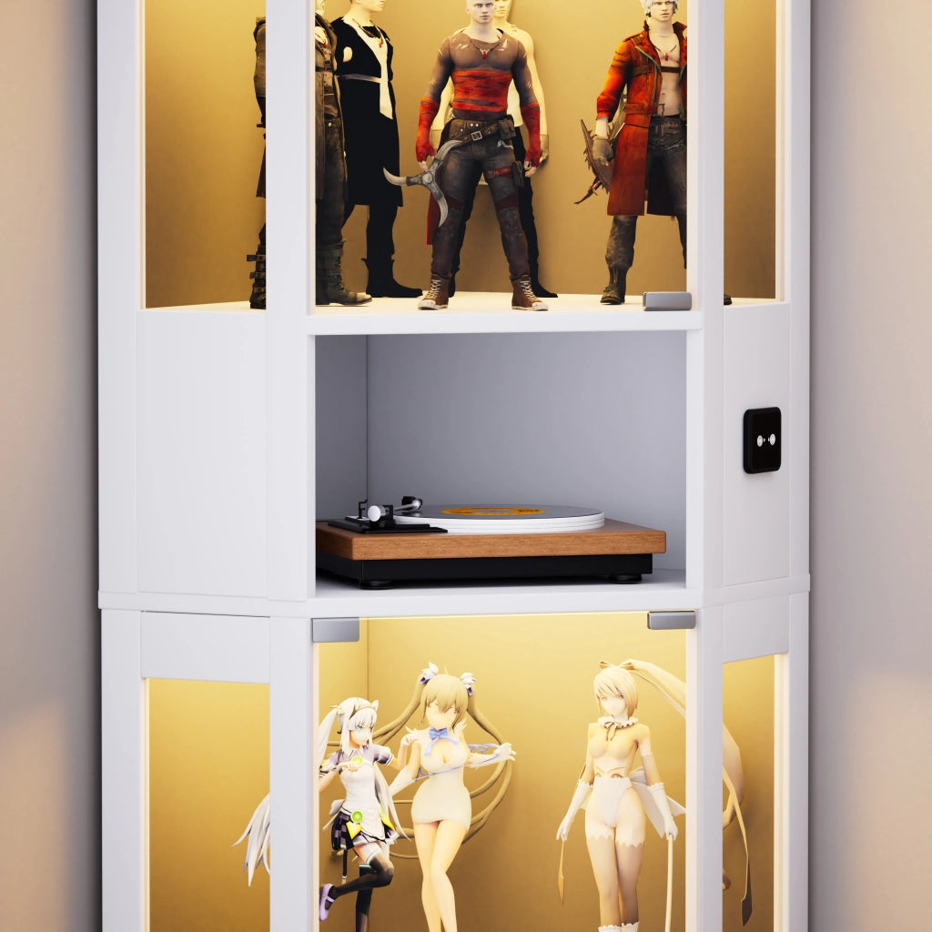 Vetrina con LED a 3 colori e sensore di movimento, per soggiorno e camera da letto, bianco, 57 × 40 × 165 cm