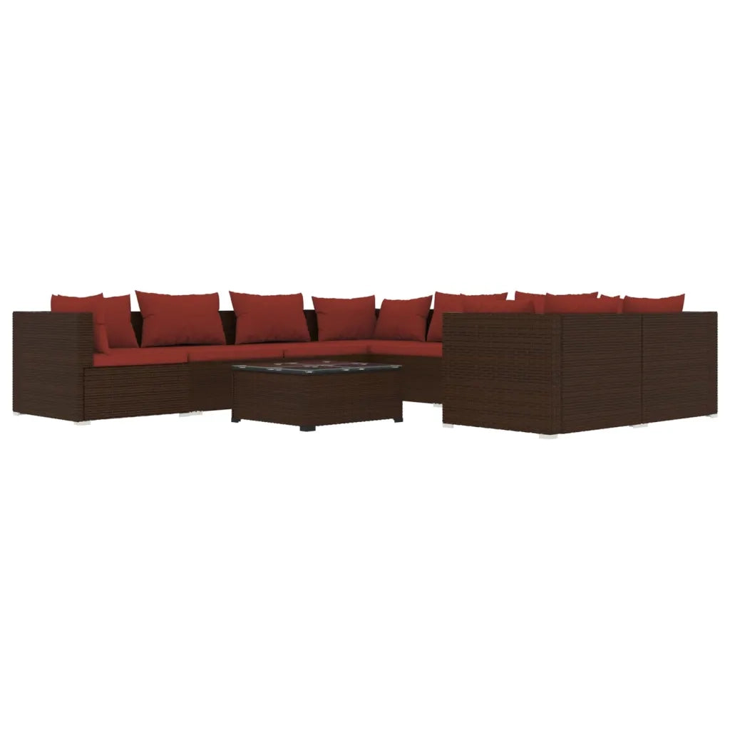 Set Divani da Giardino 9 pz con Cuscini in Polyrattan Marrone cod mxl 37899