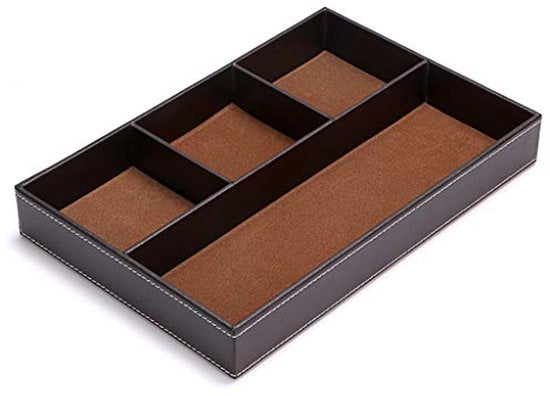 Organizzatore per scrivania con 4 contenitori, contenitori di archiviazione in pelle PU, ideale per attrezzature e accessori da ufficio, contenitore multifunzionale per scrivania (marrone)
