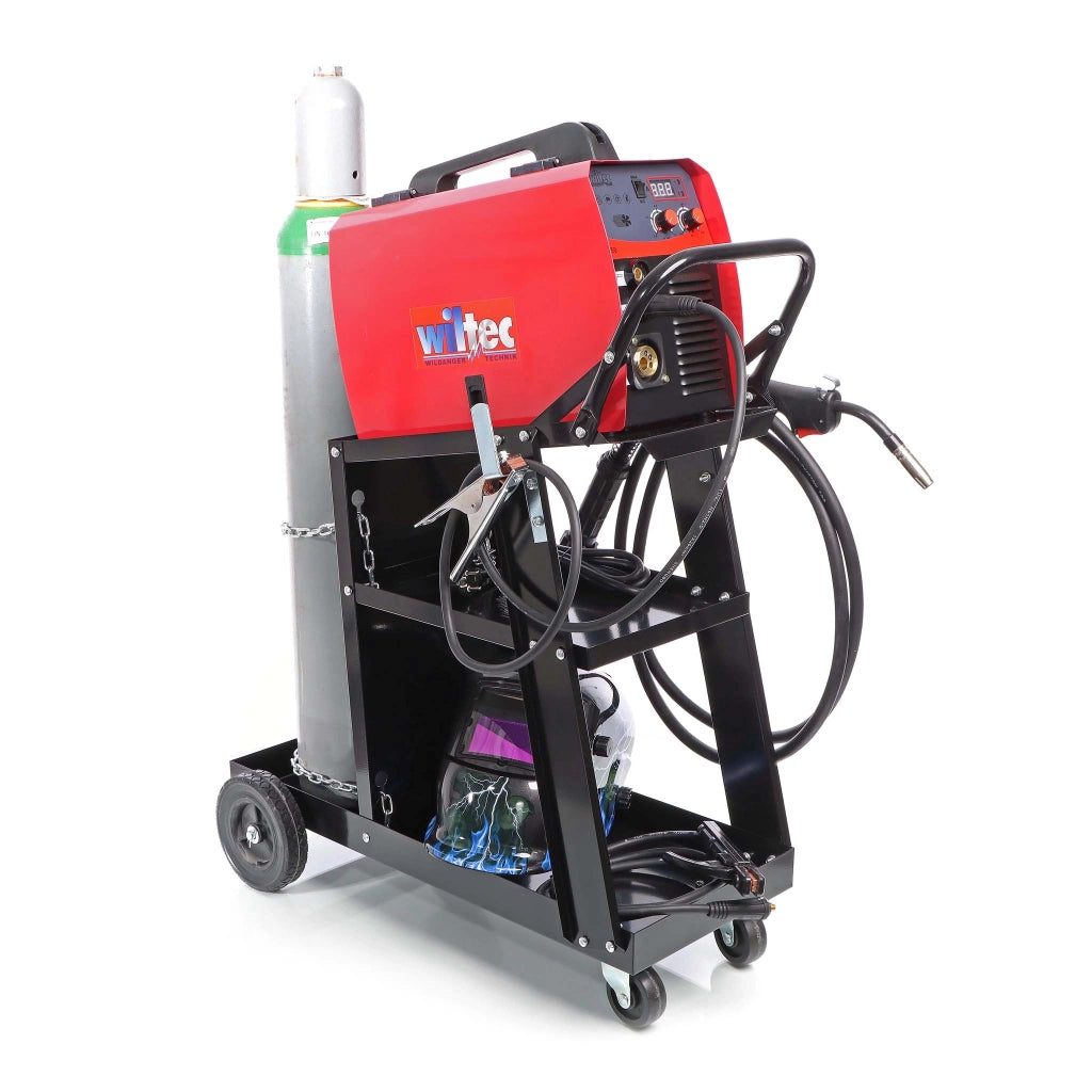 Carrello porta saldatrice max 45 kg, 3 ripiani con vano bombola, Carrello da officina per saldatura