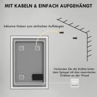 Specchio per Bagno Touch con Luci LED, Specchio da Parete, 50cm x 70cm x 4cm, Bianco