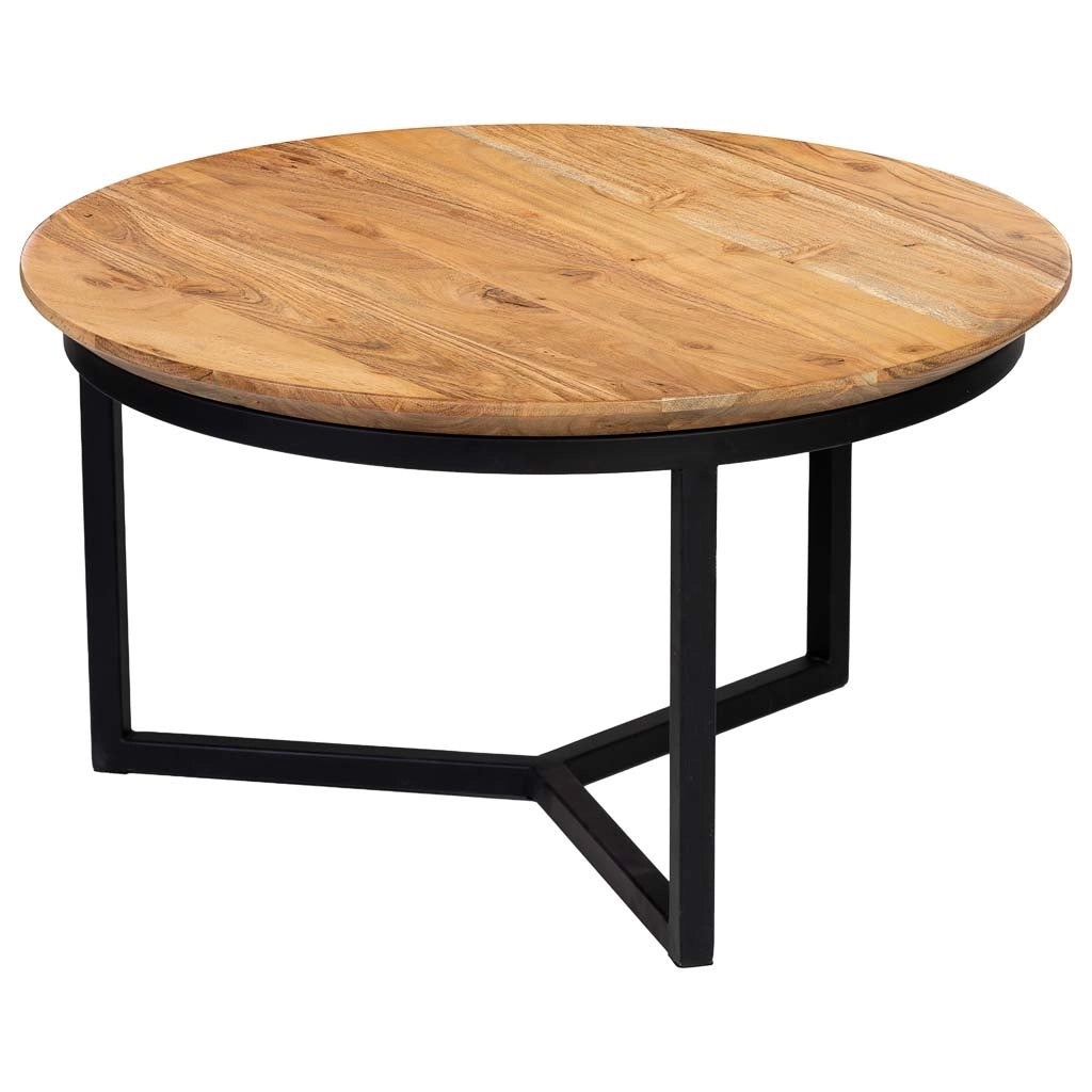 Tavolino rotondo in legno di mango naturale e ferro 59x59x33h cm