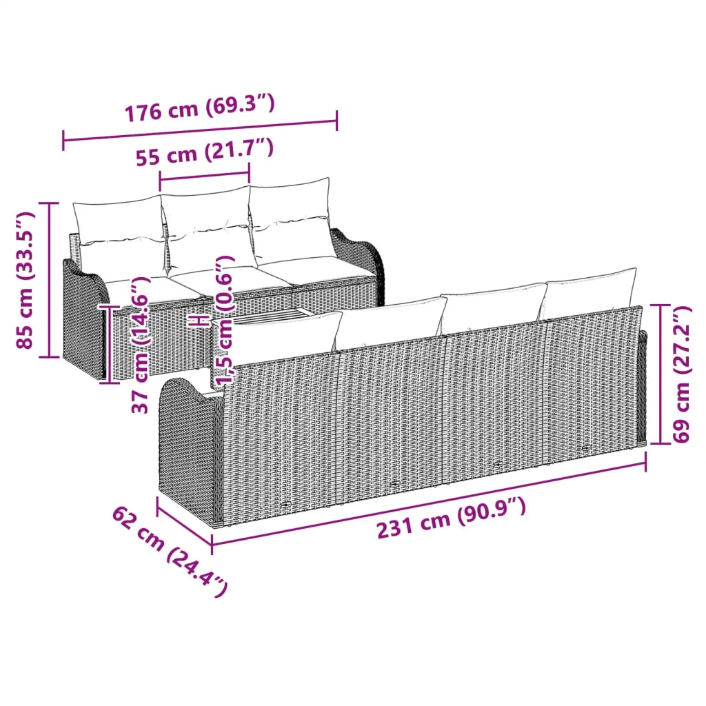 Set Divano da Giardino 8 pz Grigio polyrattan 3347416