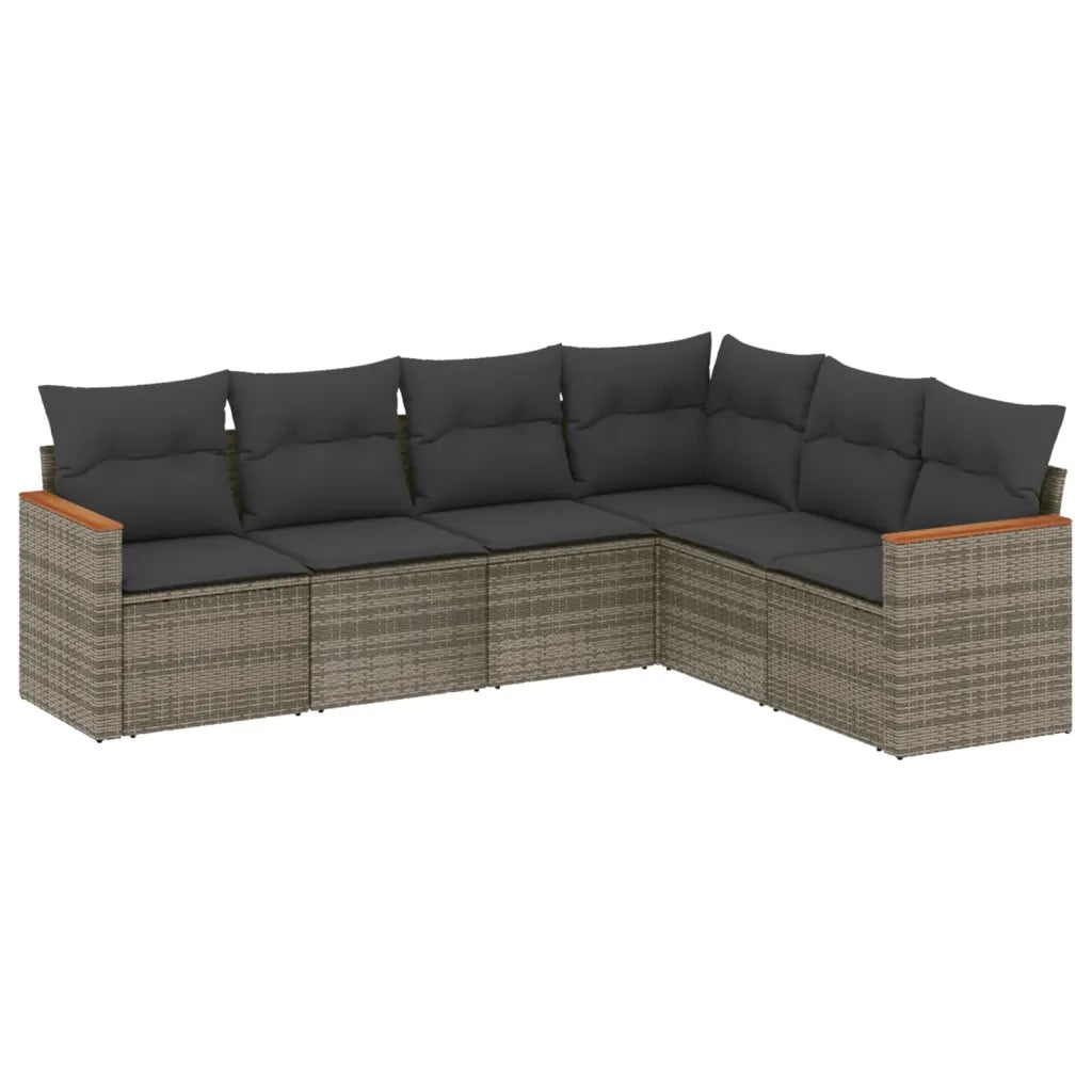 Set Divano da Giardino 6 pz con Cuscini Grigio in Polyrattancod mxl 113056