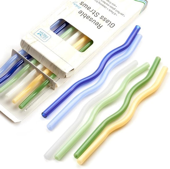 Set di 6 stecchi di vetro colorati riciclabili in borosilicato inamovibile, resistenti al lavastoviglie, per cocktail.