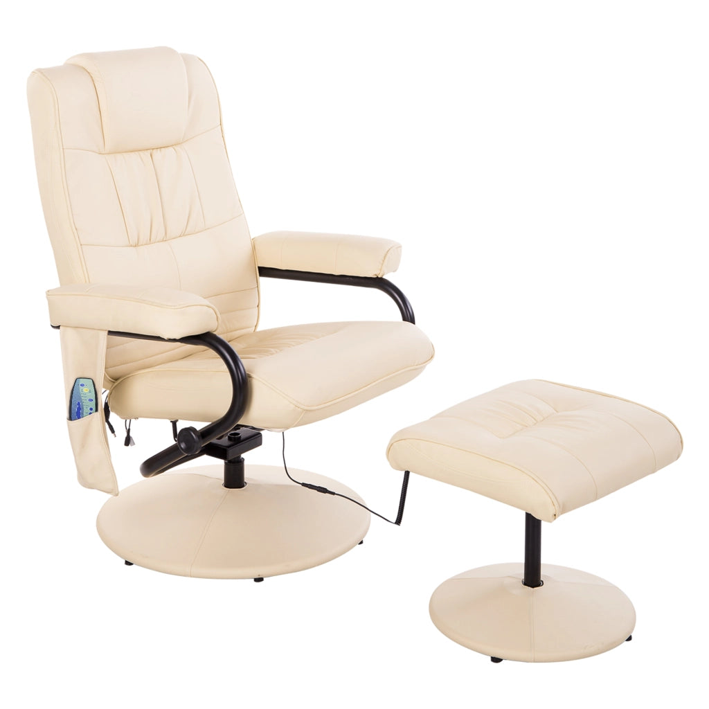 Poltrona Massaggiante Elettrica Reclinabile Girevole con Poggiapiedi ¨C Zephmum ¨C Beige Tessuto