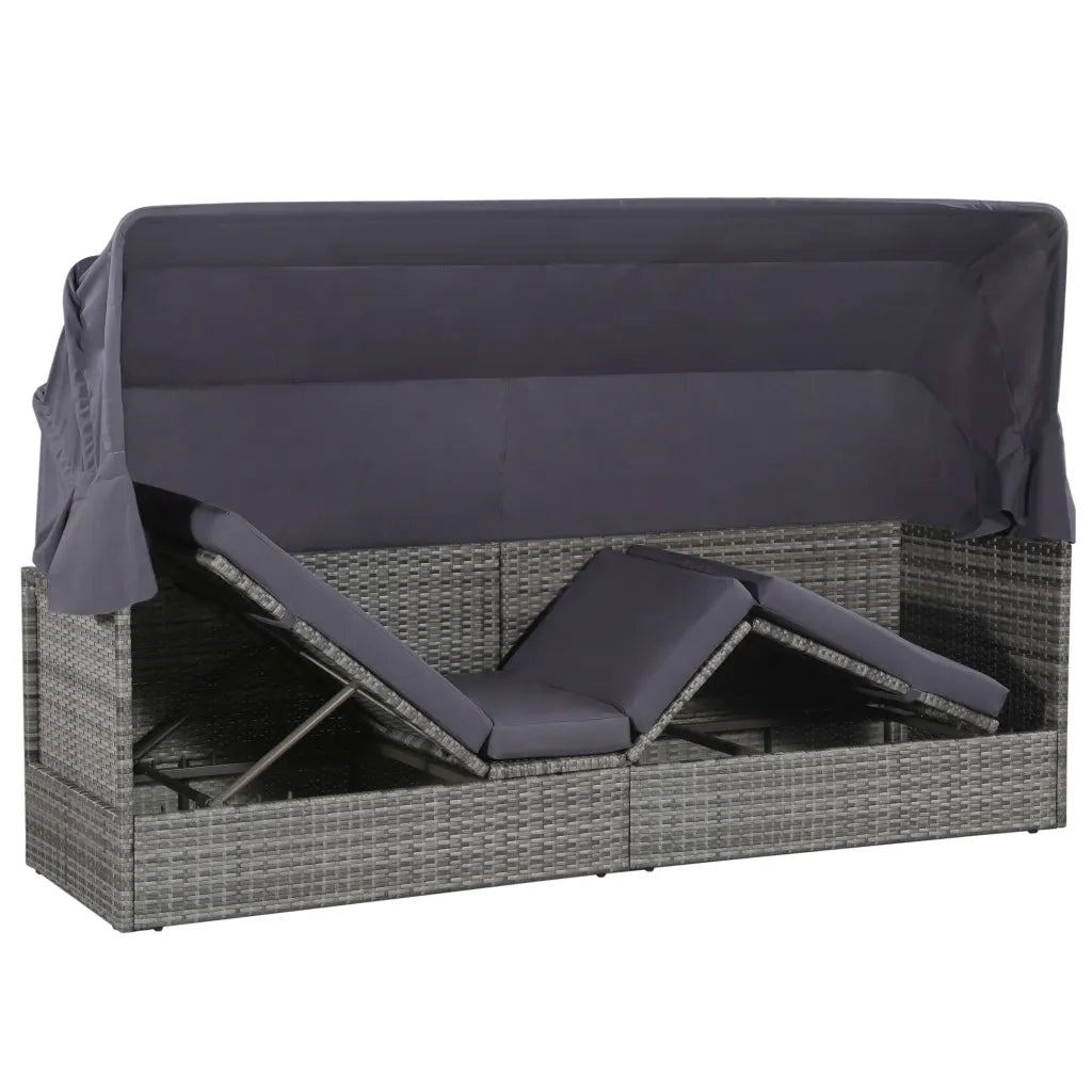 Lettino da Giardino con Tettuccio Grigio 205x62 cm Polyrattan 43962