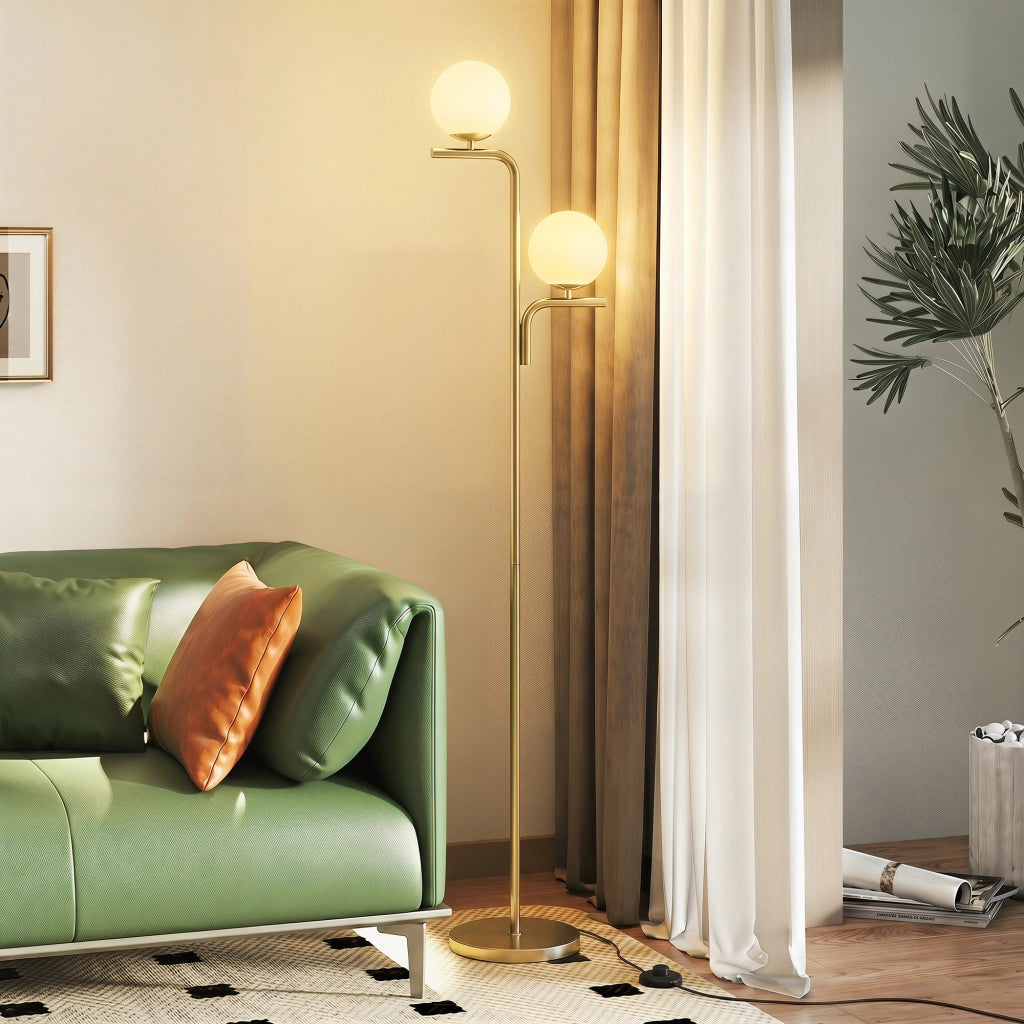 Lampada da Terra a Doppia Testa ¨C Minimal ¨C Dorato, Vetro, 3 Temperature