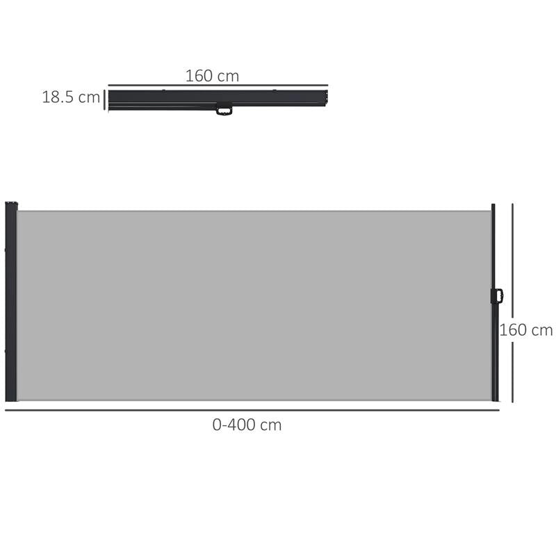 TENDA LATERALE RETRATTILE 400X160 CM CON MANIGLIA IN METALLO ALLUMINIO E POLIESTERE GRIGIO CHIARO