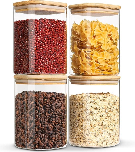 Vasi in Vetro con Coperchio - 1100ml - Ercolino - Vasi in Vetro per Magazzino Conserva tutti i tuoi ingredienti preferiti freschi e organizzati con questi vasi in vetro ermetici con coperchi in bambù. Ideali per il conservazione degli alimenti in cucina.