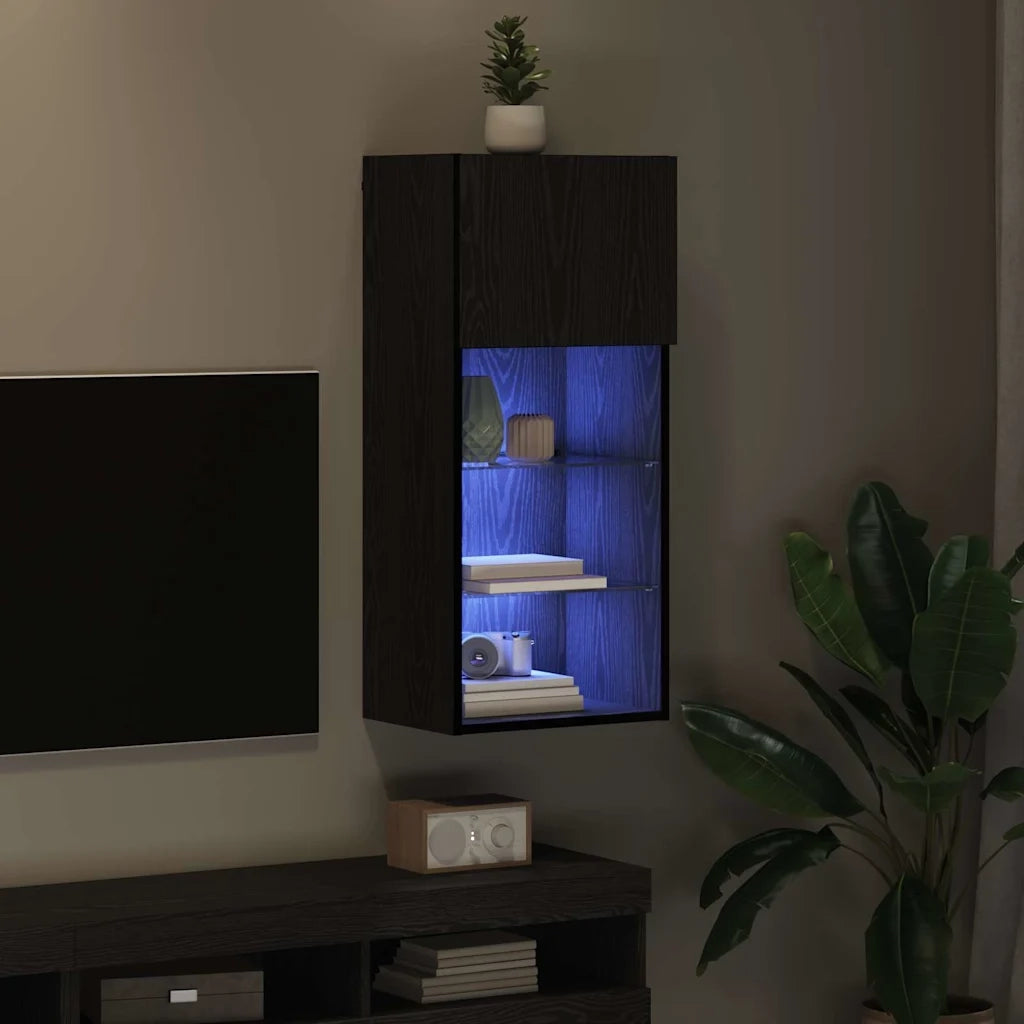 Mobile TV da Parete con LED Rovere Nero 40,5 x 30 x 90 cm
