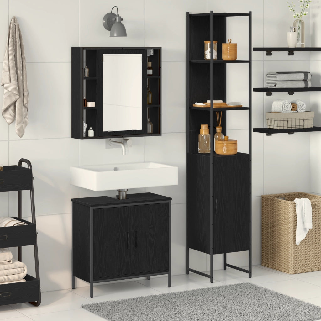 Armadio Lavabo  Rovere Nero 60x30x60 cm Legno Ingegnerizzato