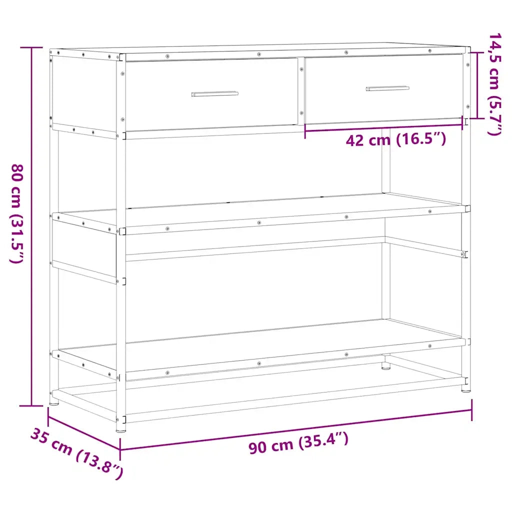 Tavolo Consolle Rovere Sonoma 90x35x80 cm in Legno Multistrato