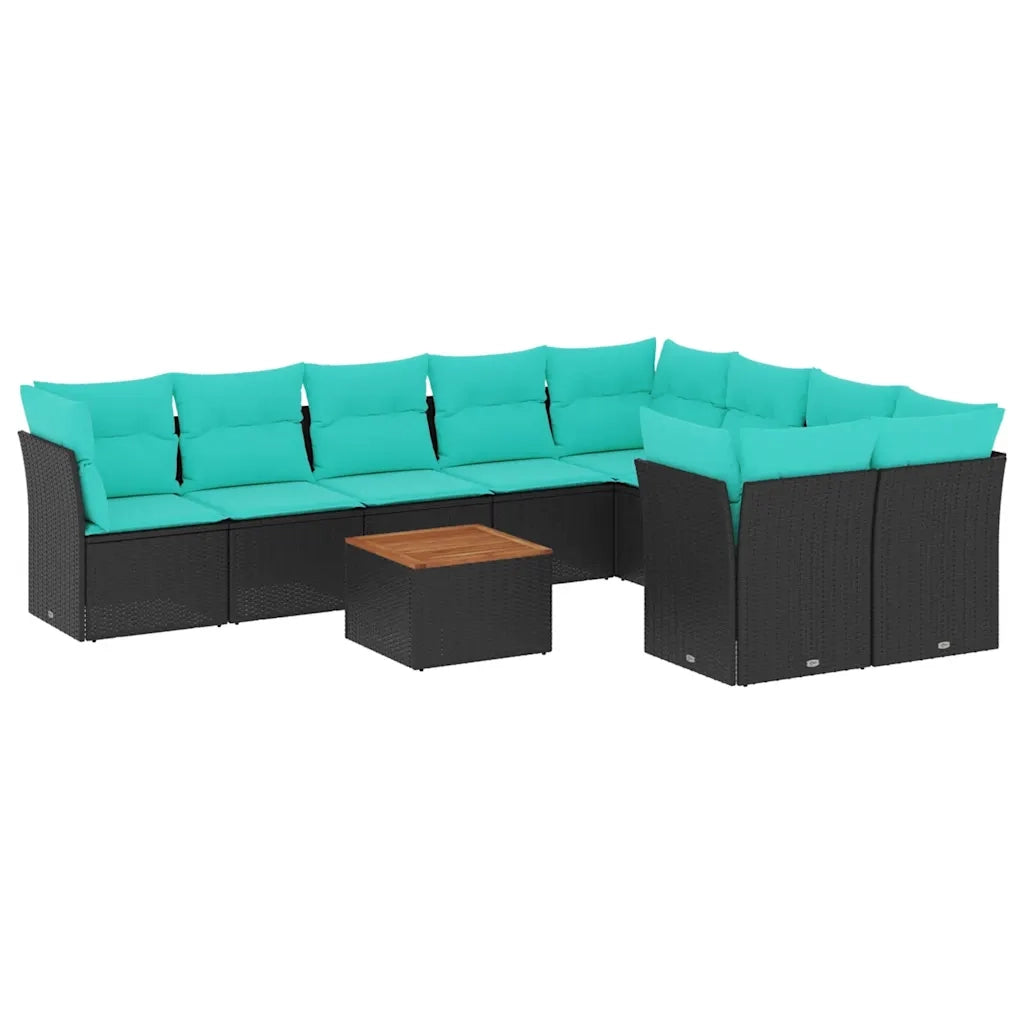 Set Divani da Giardino 10 pz con Cuscini Nero in Polyrattan
