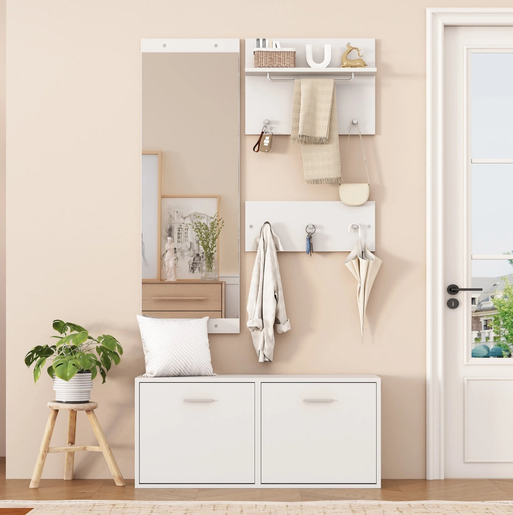 Set guardaroba da ingresso 4 pezzi bianco con specchio