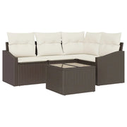 Set di divani con cuscino 5 pz | Set Salotto da Giardino Marrone polyrattan