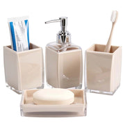 Set accessori Bagno 4 pezzi Dispenser di sapone, bicchiere e portasapone Beige Avizar