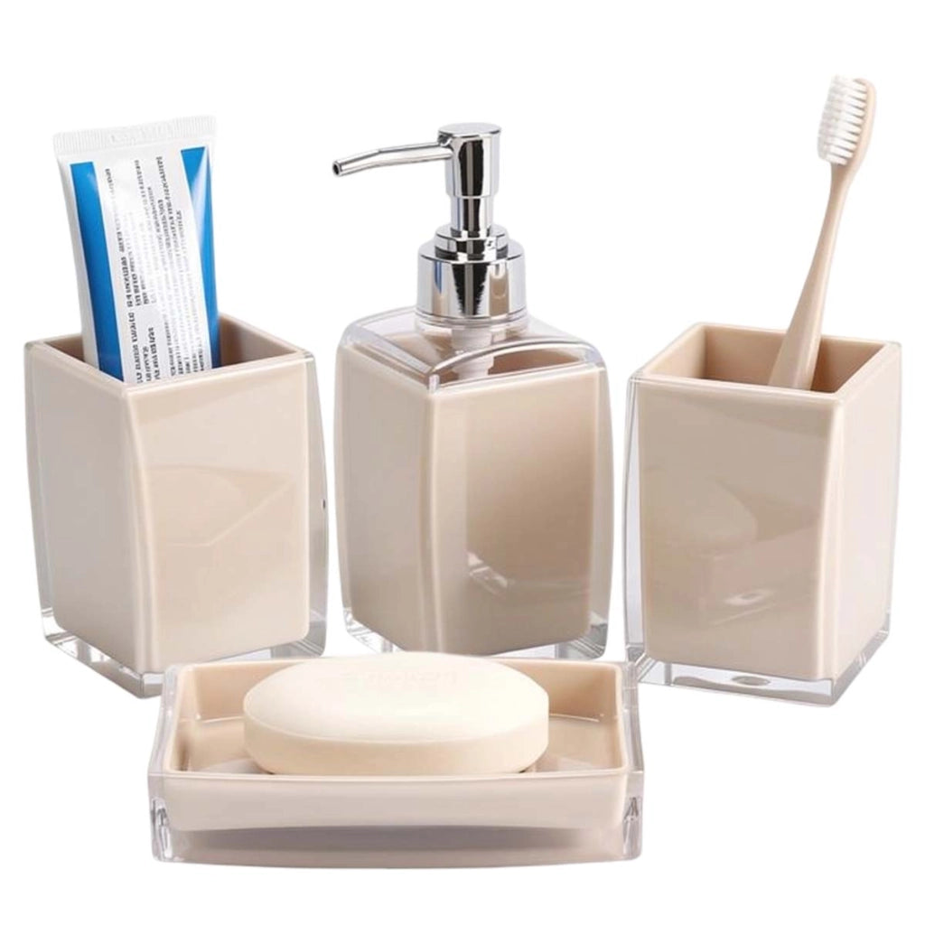 Set accessori Bagno 4 pezzi Dispenser di sapone, bicchiere e portasapone Beige Avizar