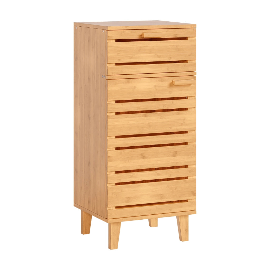 Mobiletto da Bagno Epind con Cassetto e 2 Scomparti Chiusi 75 x 33 x 30 cm - Bambù Naturale [en.casa]