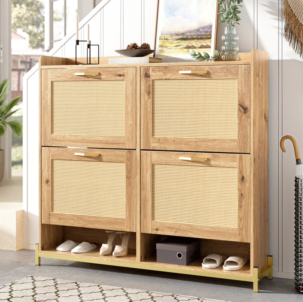 Scarpiera 108.5x24x100 cm salvaspazio con ripiano superiore in MDF naturale
