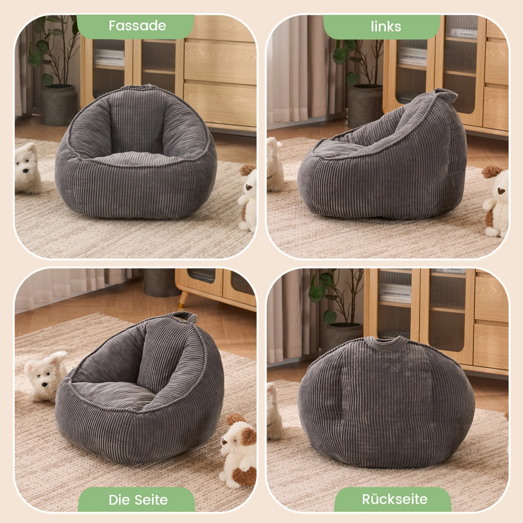 Poltrona pouf - con forma ergonomica avvolgente e facile pulizia - in corduroy - grigio