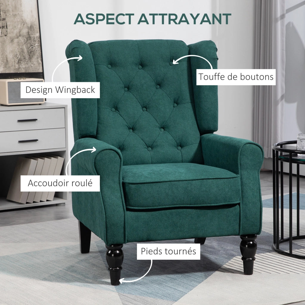 Poltrona capitonnata con braccioli e gambe in legno ¨C zephmum ¨C verde 74x86x102 cm