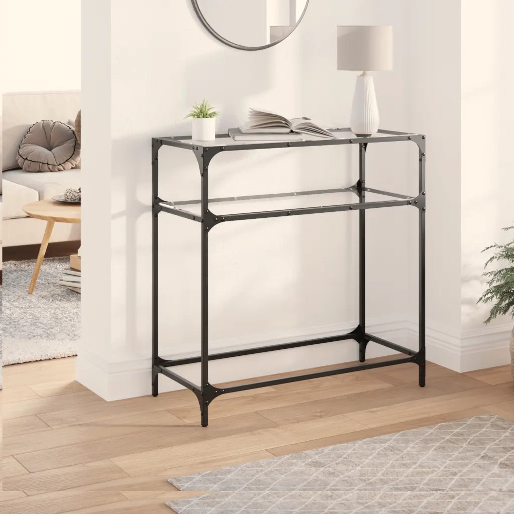 Tavolino Consolle Piano Vetro Trasparente 80x35x81cm in Acciaio