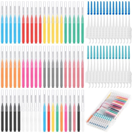 Set di spazzole interdentali 255 pezzi - Spazzola per spazi interdentali - Spazzole morbide - Igiene dentale - Pulizia orale - Scatola di conservazione trasparente - Spazzole per denti